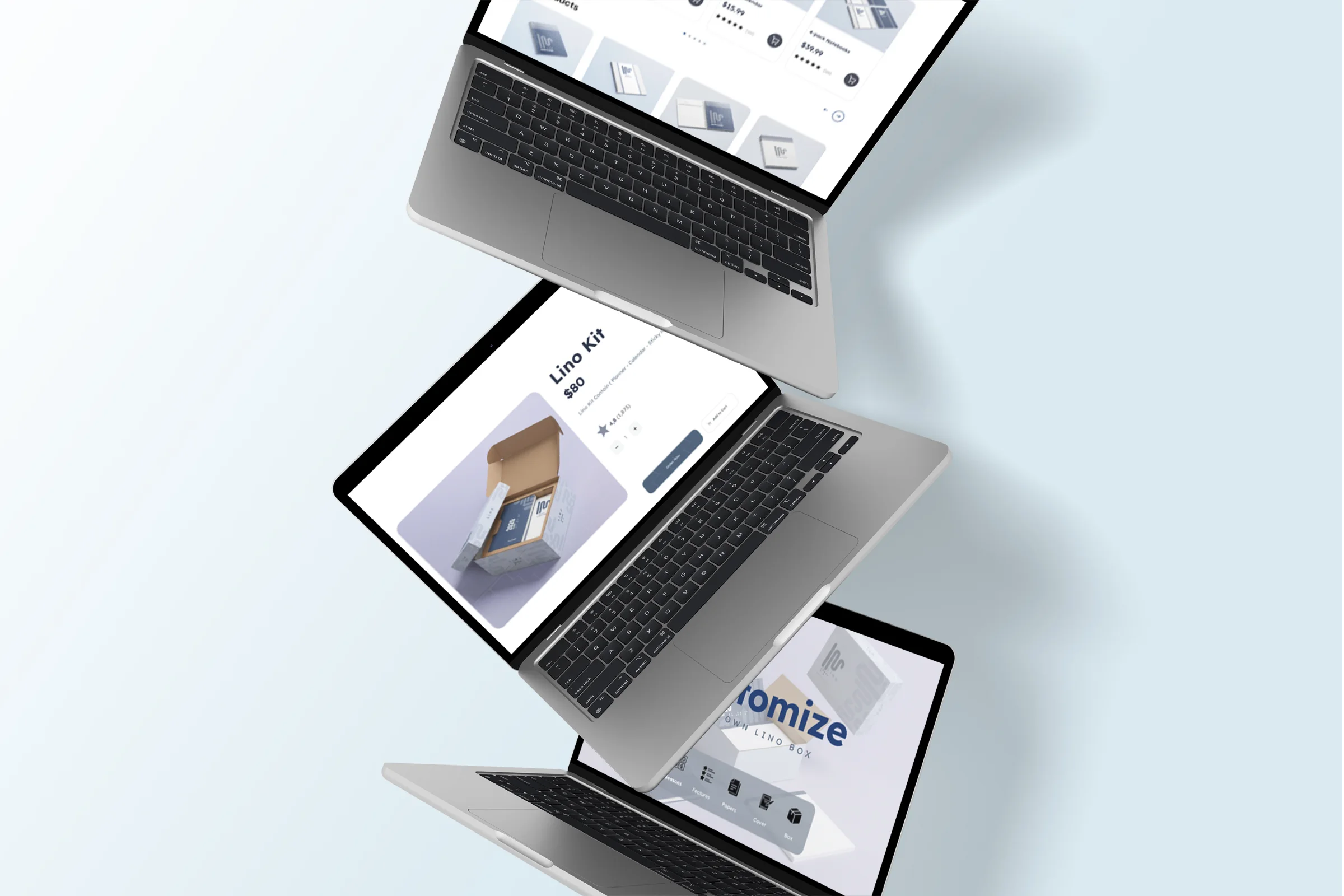 LinO Website, Product and customization screens